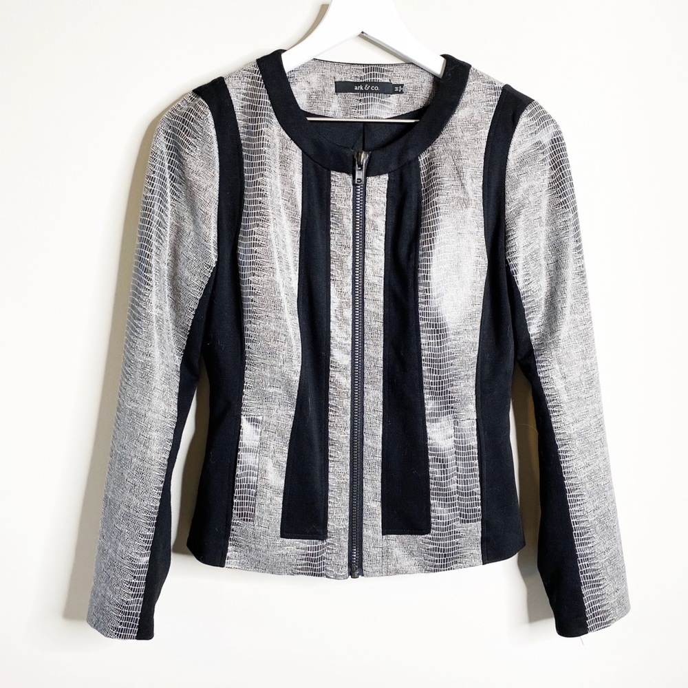 Ark & Co. Black Snakeskin Panel Zip Up Jacket